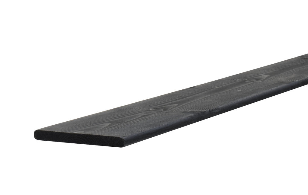 Grenen geschaafde plank 1,5 x 14 x 179,5 cm, geïmpregneerd en zwart gedompeld.