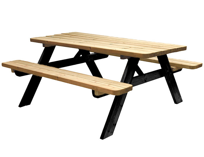 Picknicktafel Easy, 40 mm dik, bladmaat 180 x 70 cm, geïmpregneerd en zwart gedompeld.