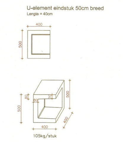 U-element eindstuk 400x400x500 mm antraciet